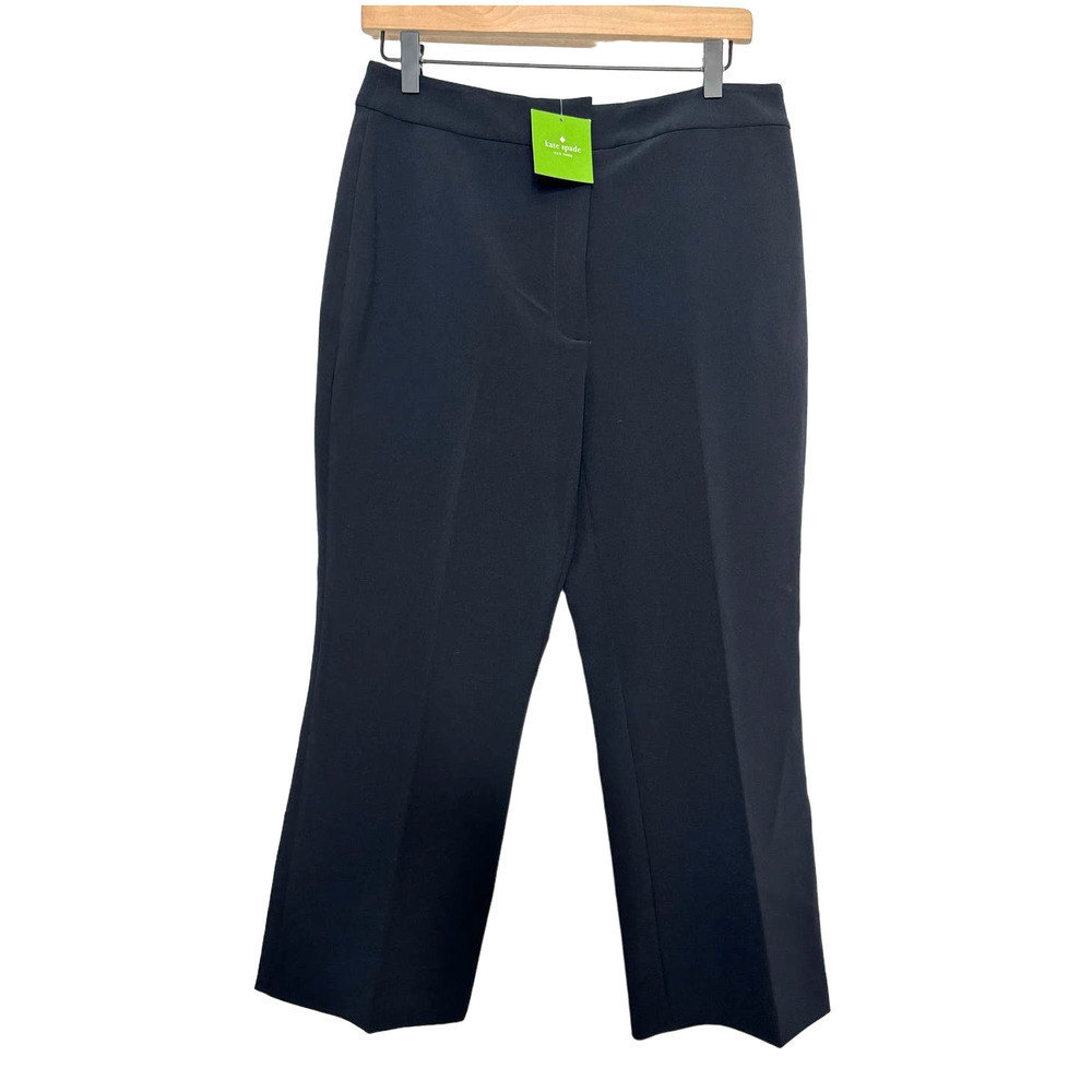 Kate Spade Pants Crepe Cropped Flare‎ Women Size 10 Black High Rise Trousers New
